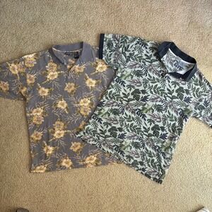 Lot of 2 Vintage OP Sport Tropical Floral Polo Shirts Mens Medium Hibiscus Leaf